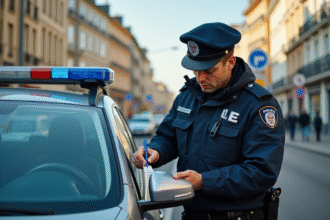 Agent de police française rédigeant une contravention sur un pare-brise
