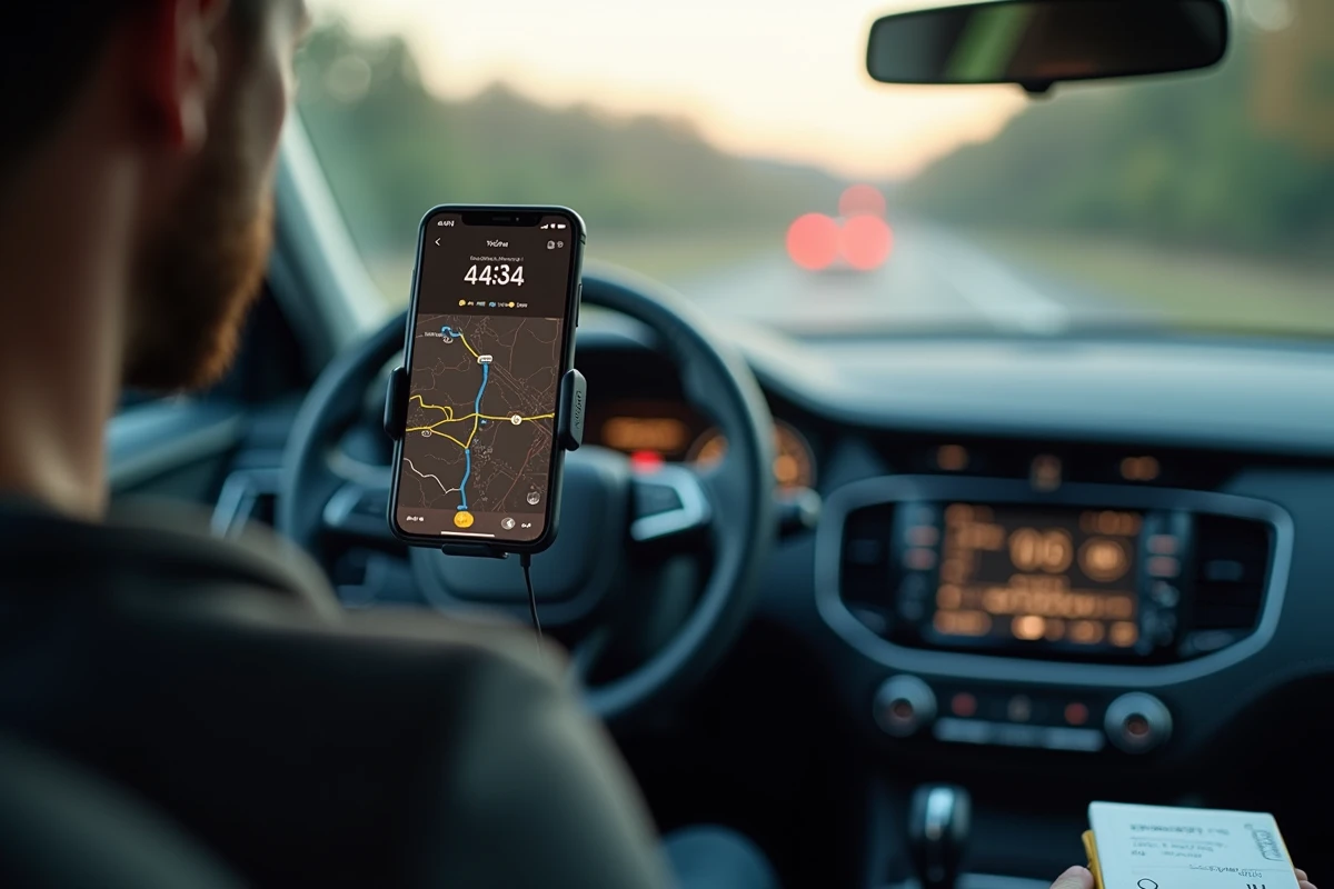Application de calcul kilométrique sur smartphone dans un véhicule professionnel avec reçu de carburant