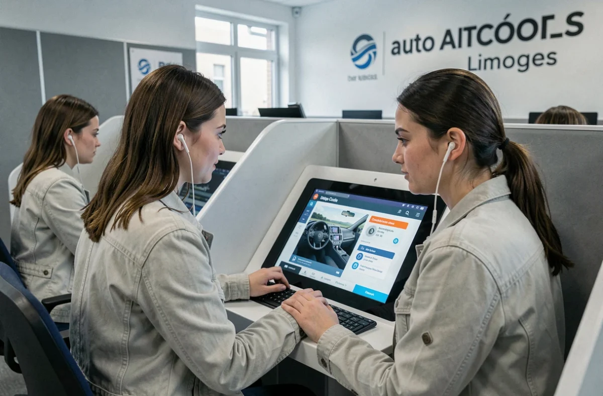 Étudiante de l'auto-école ABC à Limoges s'entraînant au code de la route sur un simulateur numérique