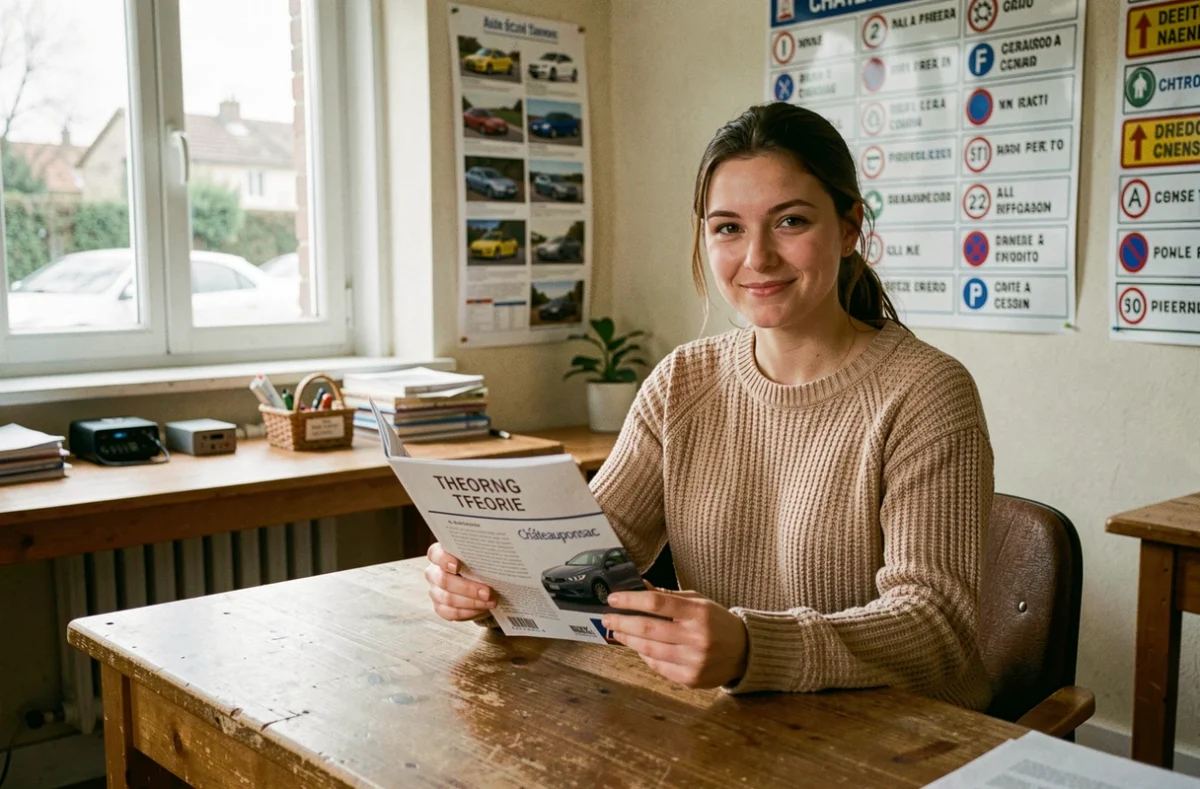 Élève féminine en cours de code de la route à l'auto-moto école Patricia à Châteauponsac