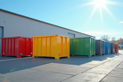 Ligne de bacs à déchets colorés en plein jour