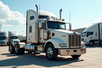 Camion lourd d'occasion stationne dans un depot avec usure visible