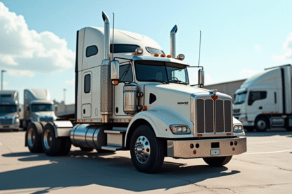 Camion lourd d'occasion stationne dans un depot avec usure visible