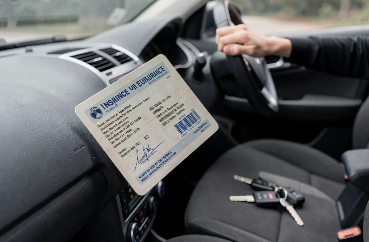 Certificat d'assurance au minimum obligatoire affiché sur le pare-brise d'une voiture