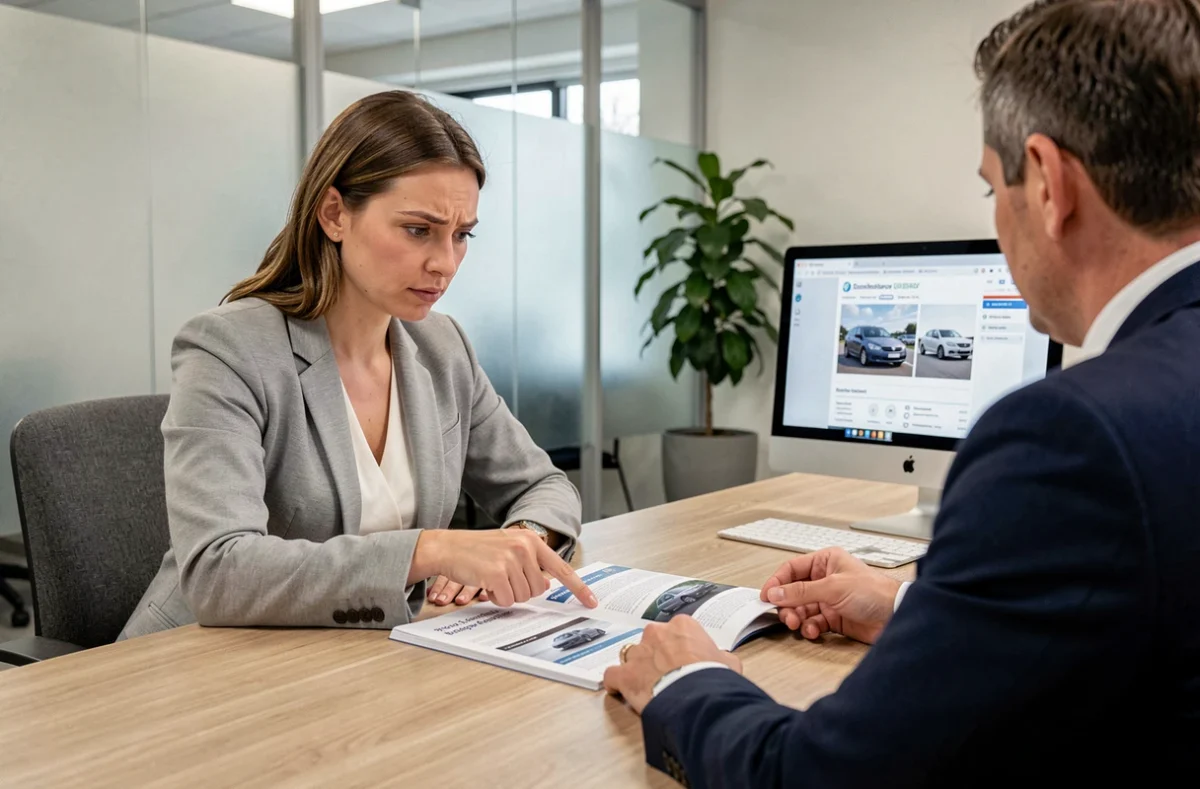 Femme en rendez-vous avec un conseiller en assurance pour comprendre les garanties d'un contrat tous risques