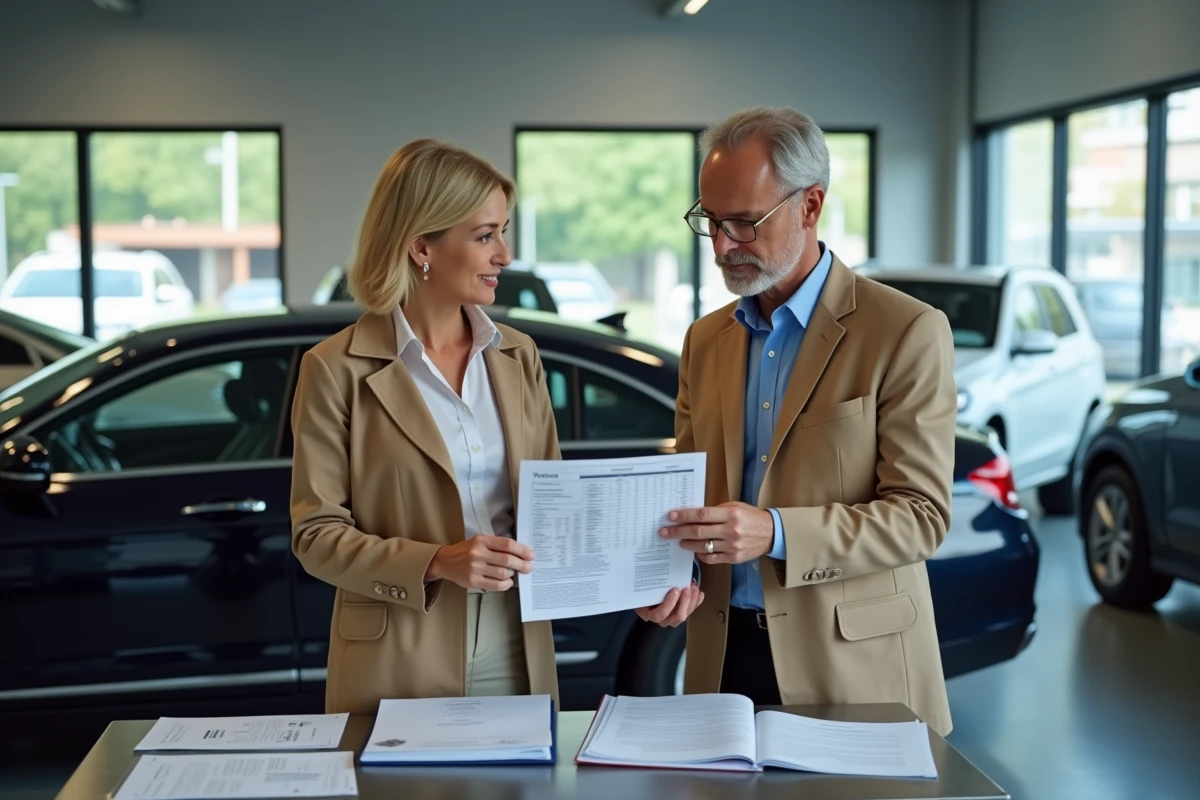 Femme professionnelle examinant un devis avec un expert auto