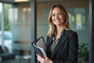 Femme d'affaires souriante dans un bureau professionnel