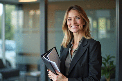 Femme d'affaires souriante dans un bureau professionnel
