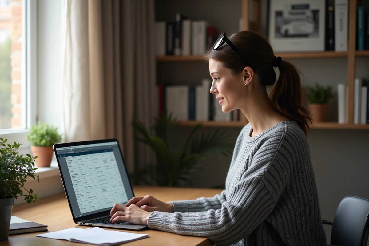 Femme consultant les dimensions et le volume de coffre d'un véhicule sur un site automobile