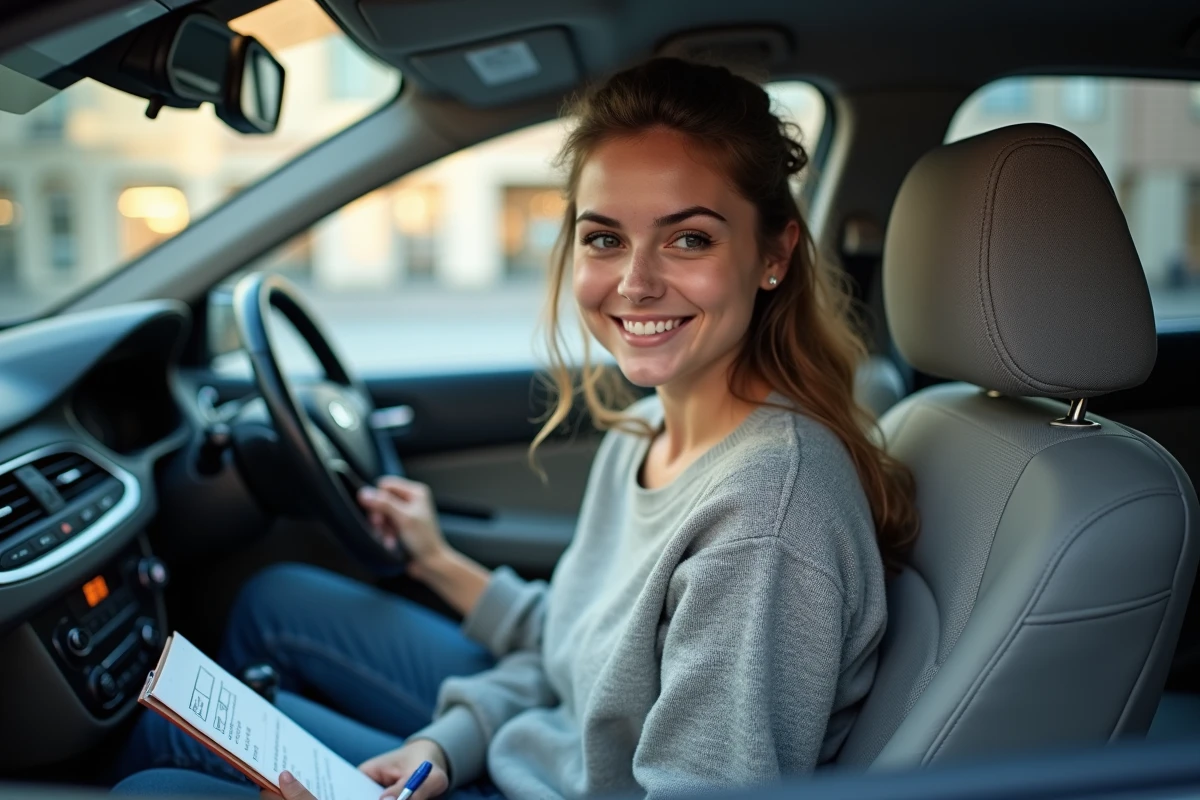 Jeune femme vérifiant une liste de voiture d