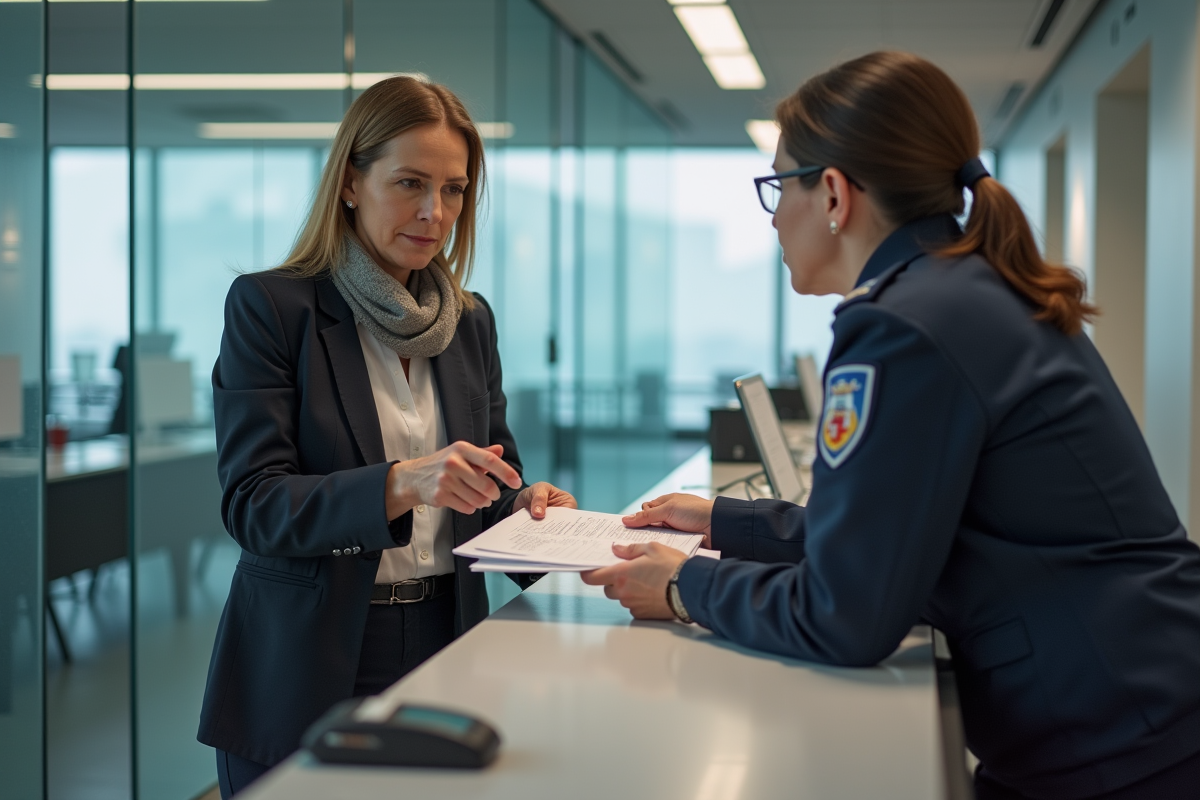 Femme remettant documents d