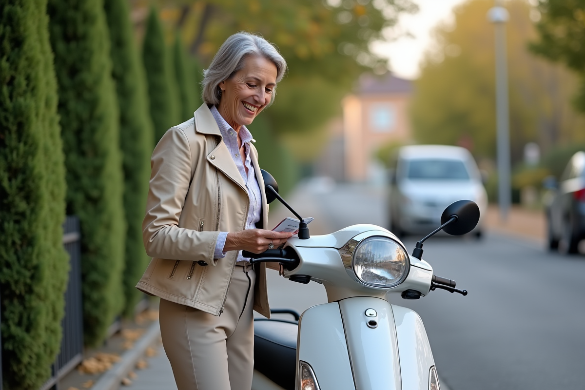 Femme vérifiant son permis à côté d