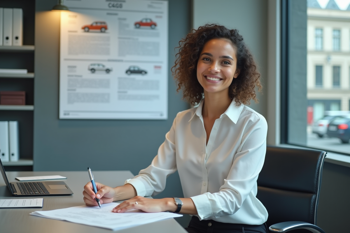 Jeune femme travaillant sur des papiers dans un bureau