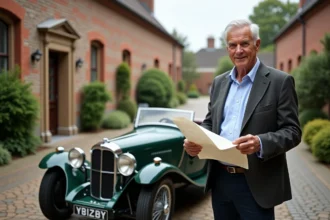 Historien automobile avec plans anciens et voiture restaurée