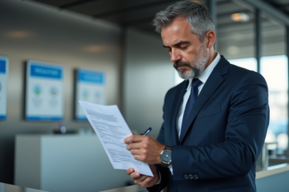 Homme d'affaires français vérifiant l'heure dans un bureau moderne