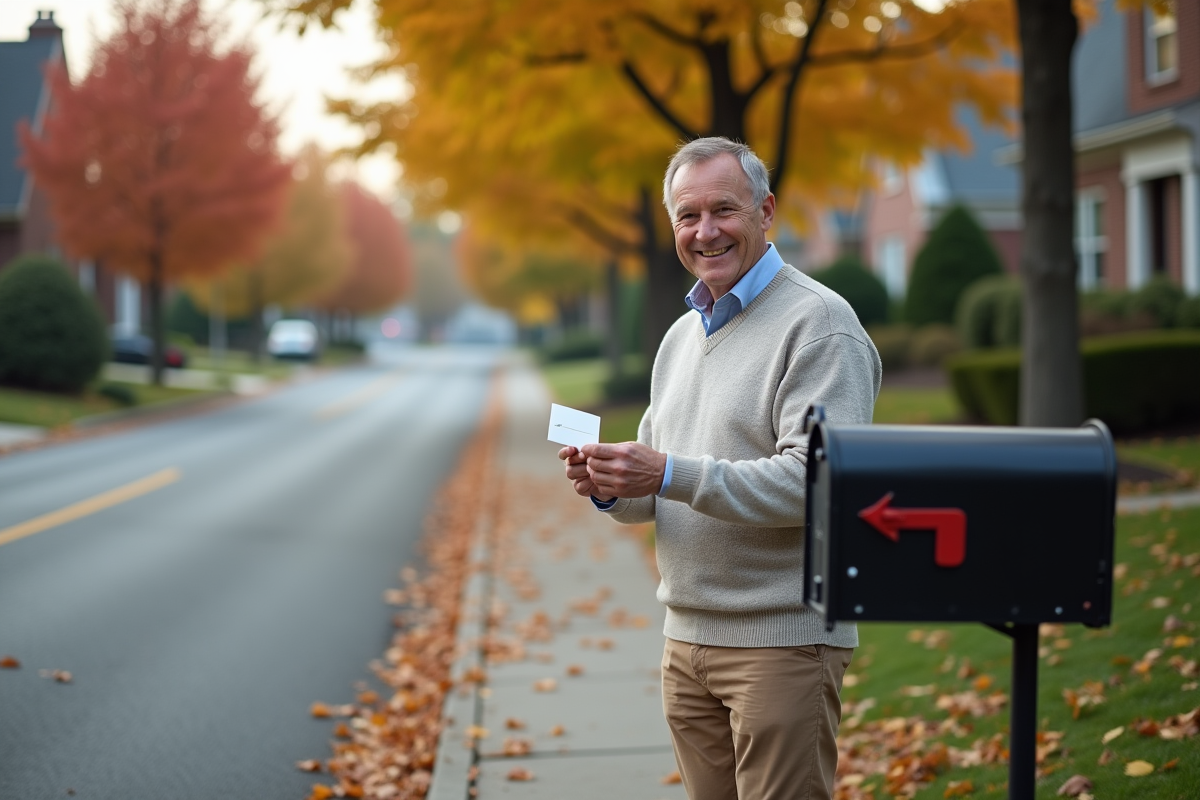 Homme récupérant une lettre dans une boîte aux lettres