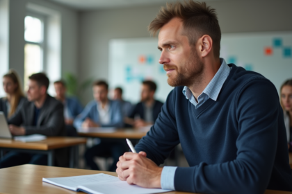 Homme en cours de conduite en salle de formation