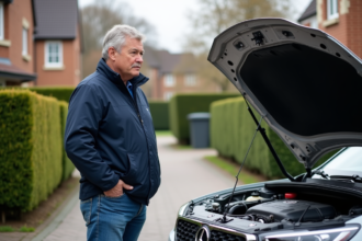 Homme inspectant le moteur d'une voiture diesel moderne