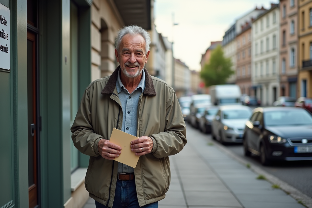 Homme âgé sortant d