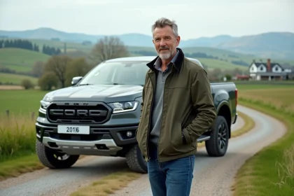 Homme confiant avec pickup 2026 en campagne