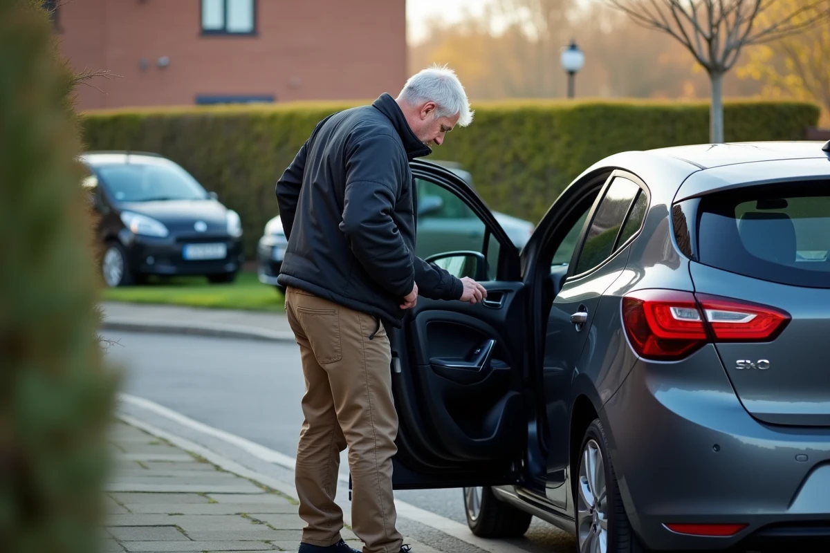 Homme inspectant le tableau de bord d