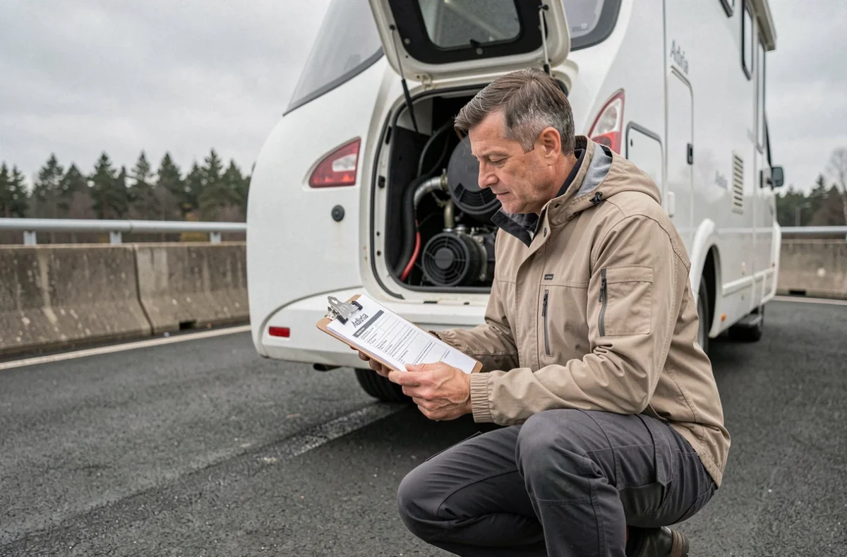 Inspection mécanique d'un camping-car Adria d'occasion avec liste de vérification