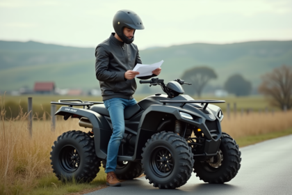 Jeune homme en moto et quad dans la nature