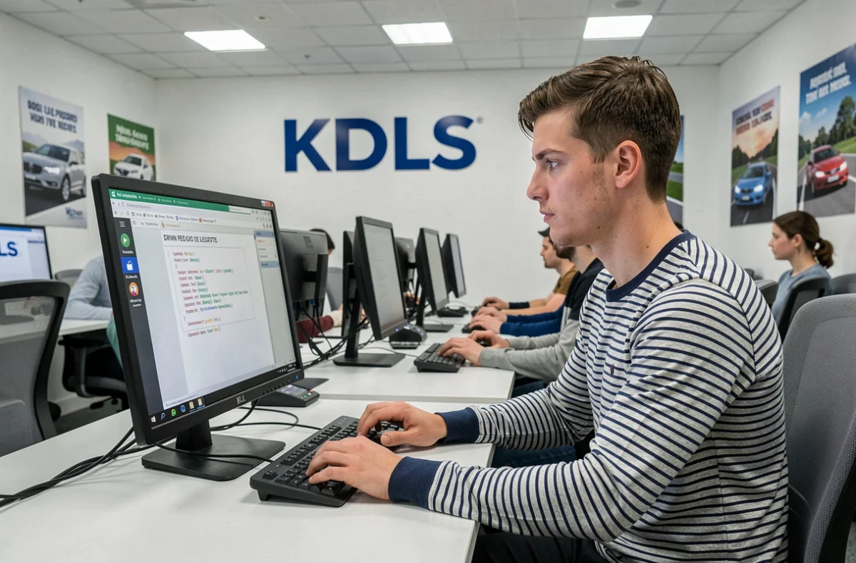 Élève de l'auto-école KDLS passant un entraînement au code de la route sur ordinateur dans une salle de cours à Montpellier