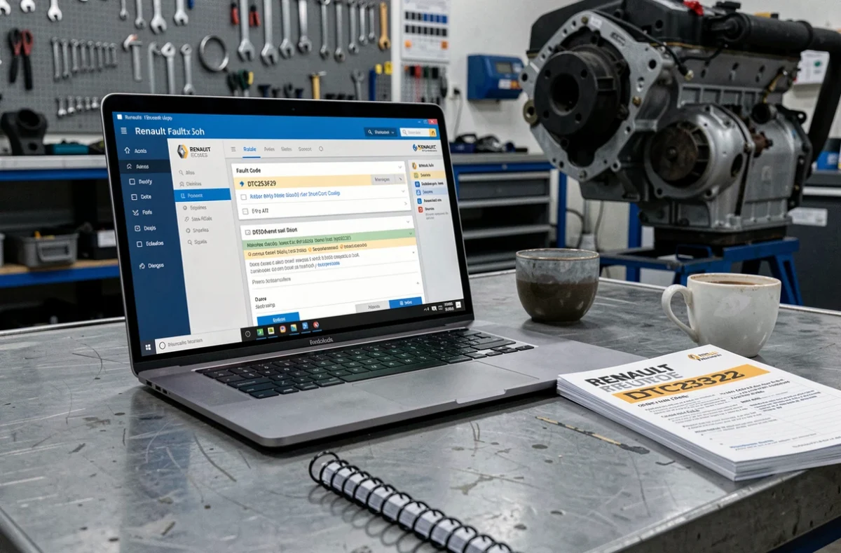 Écran de logiciel de diagnostic affichant le code défaut Renault DTC253F29 sur un ordinateur en atelier