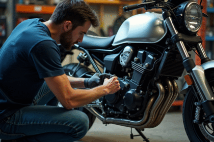 Mécanicien installant un kit restrictor sur un moteur 125cc