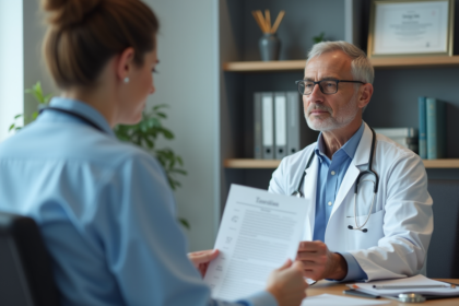 Médecin et patient en consultation dans un cabinet moderne