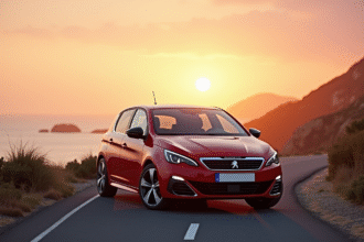 Peugeot 308 GTI au lever du soleil sur la côte