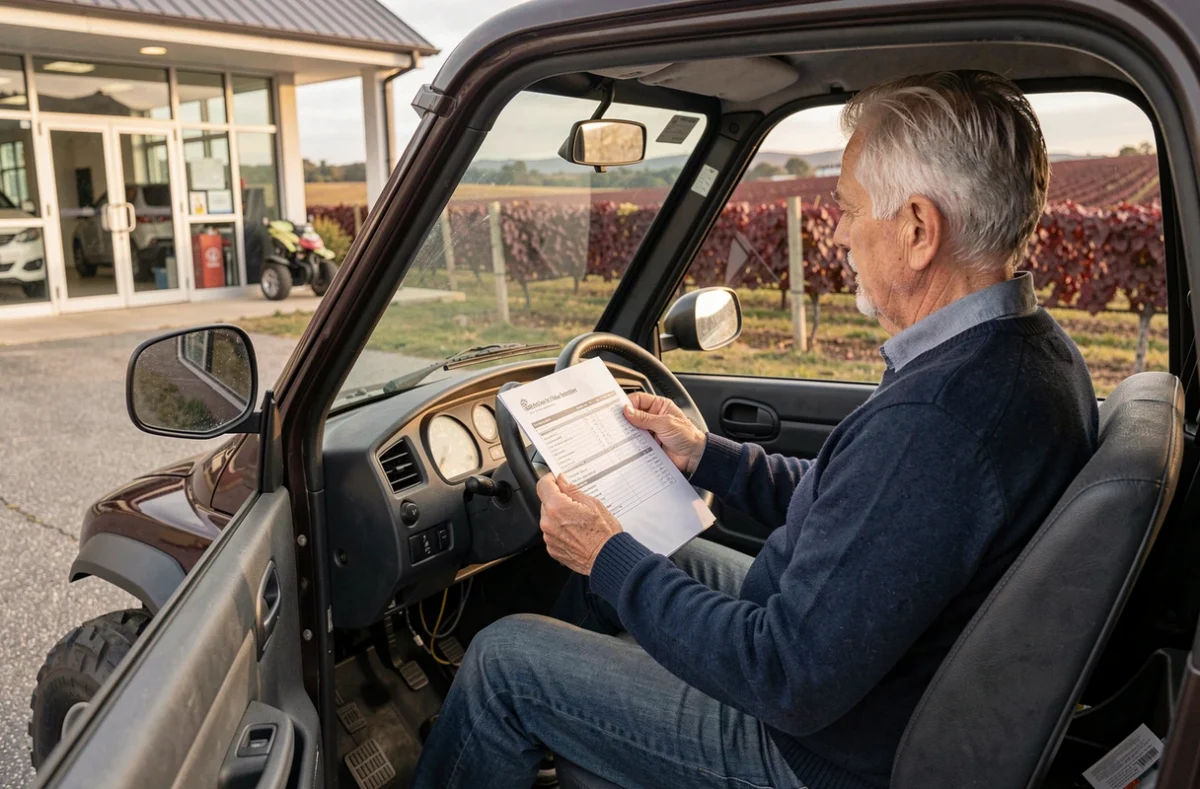 Senior consultant les documents d'une voiture sans permis occasion dans un concessionnaire bourguignon