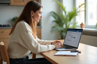 Jeune femme calculant son budget de leasing voiture à 59 euros par mois sur un simulateur en ligne