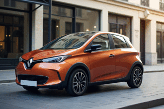 Voiture compacte française devant un bâtiment parisien