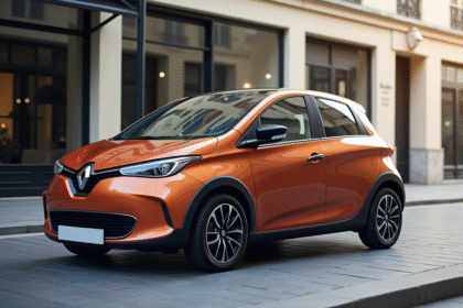 Voiture compacte française devant un bâtiment parisien